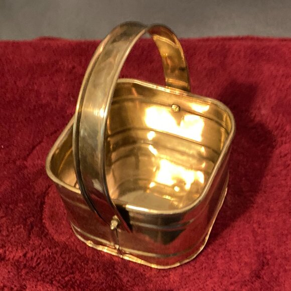 VINTAGE 1990's SOLID BRASS HAND CRAFTED SMALL BASKET-Square with Handle-4" D-EUC - Picture 2 of 9